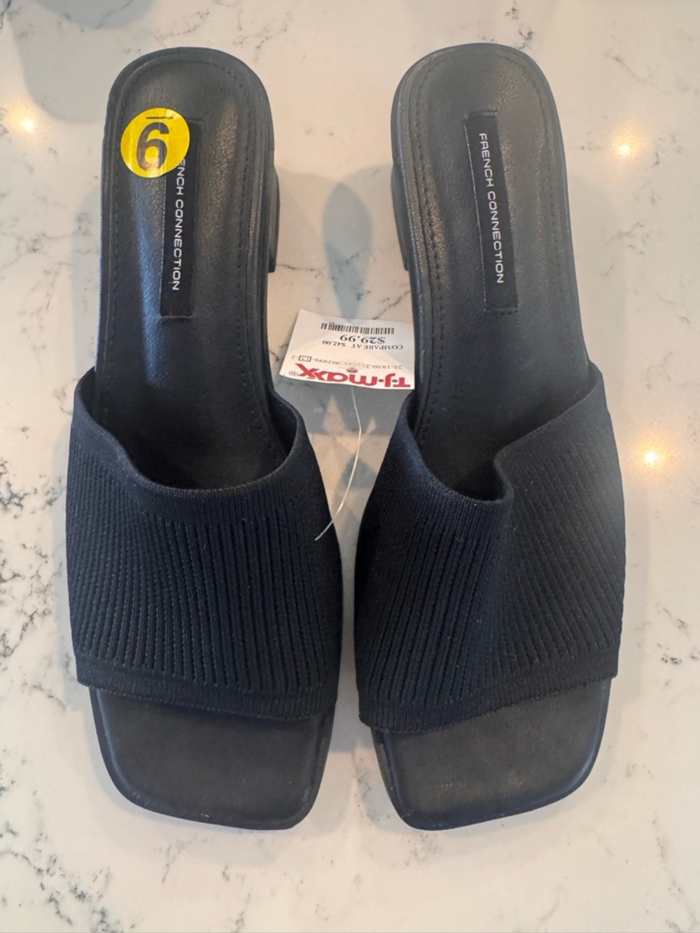 French Connection Black Knit Slip-On Mules
